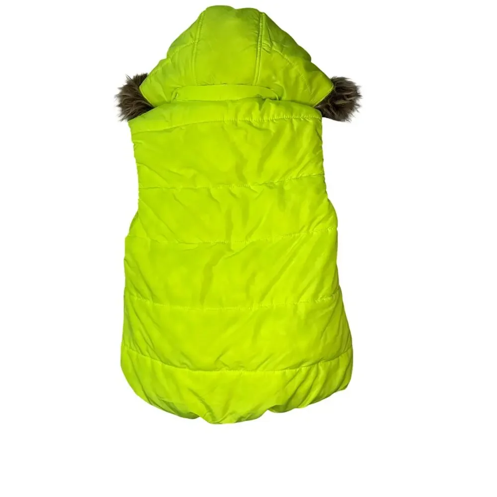 Justice Lime‎ Green Puffer Vest with Faux Fur Hood Girl Sz 14